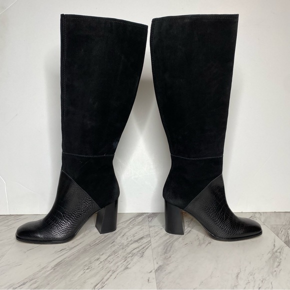 Dolce Vita Fynn Black Suede Crocodile Embossed Leather Heeled Tall Boot 7 1/2 - Picture 8 of 15